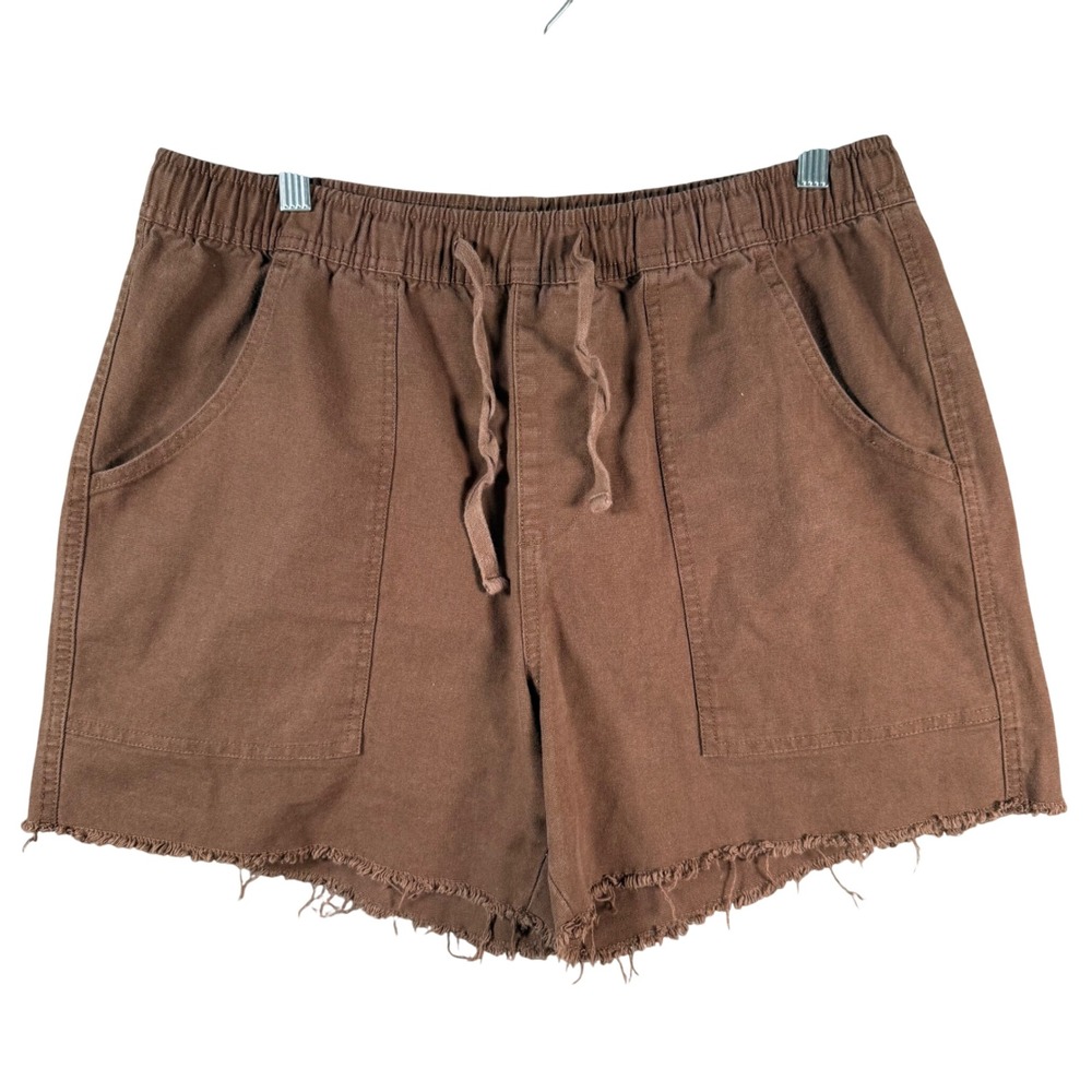 Katin Patio Trails Canvas Shorts Men Large Brown Raw Hem Patch Pocket Drawstring